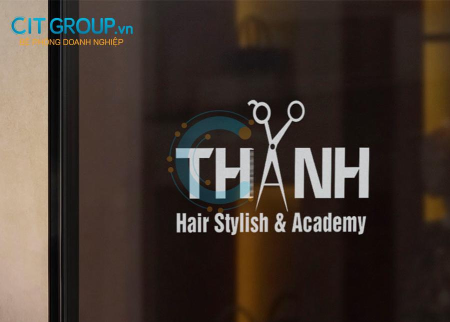 Logo Thanh Hair mockup glass