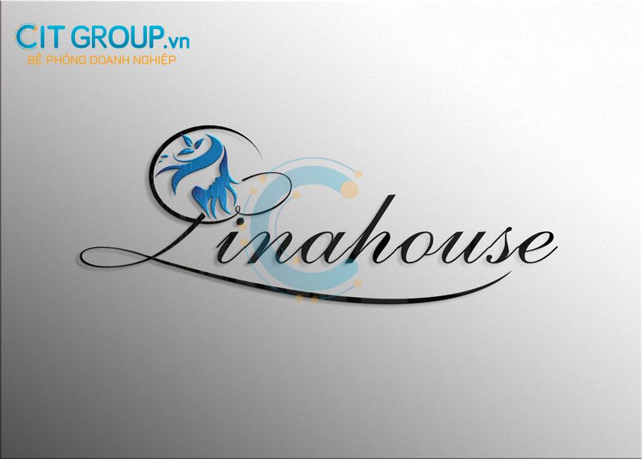 Mẫu thiết kế logo Salon Linahouse trên kính